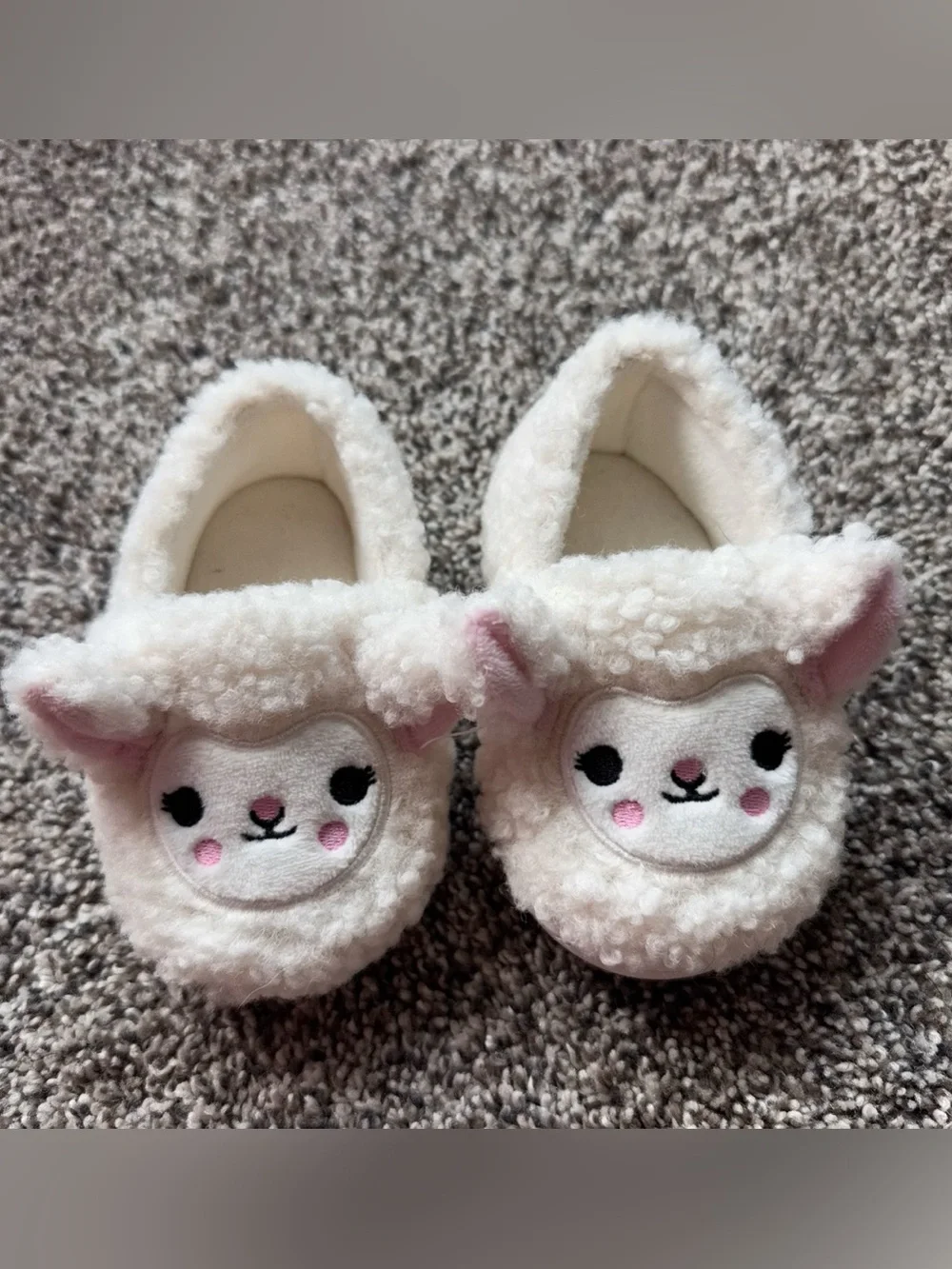 Cream Plush Lamb Slipper Shoes with Pink Details